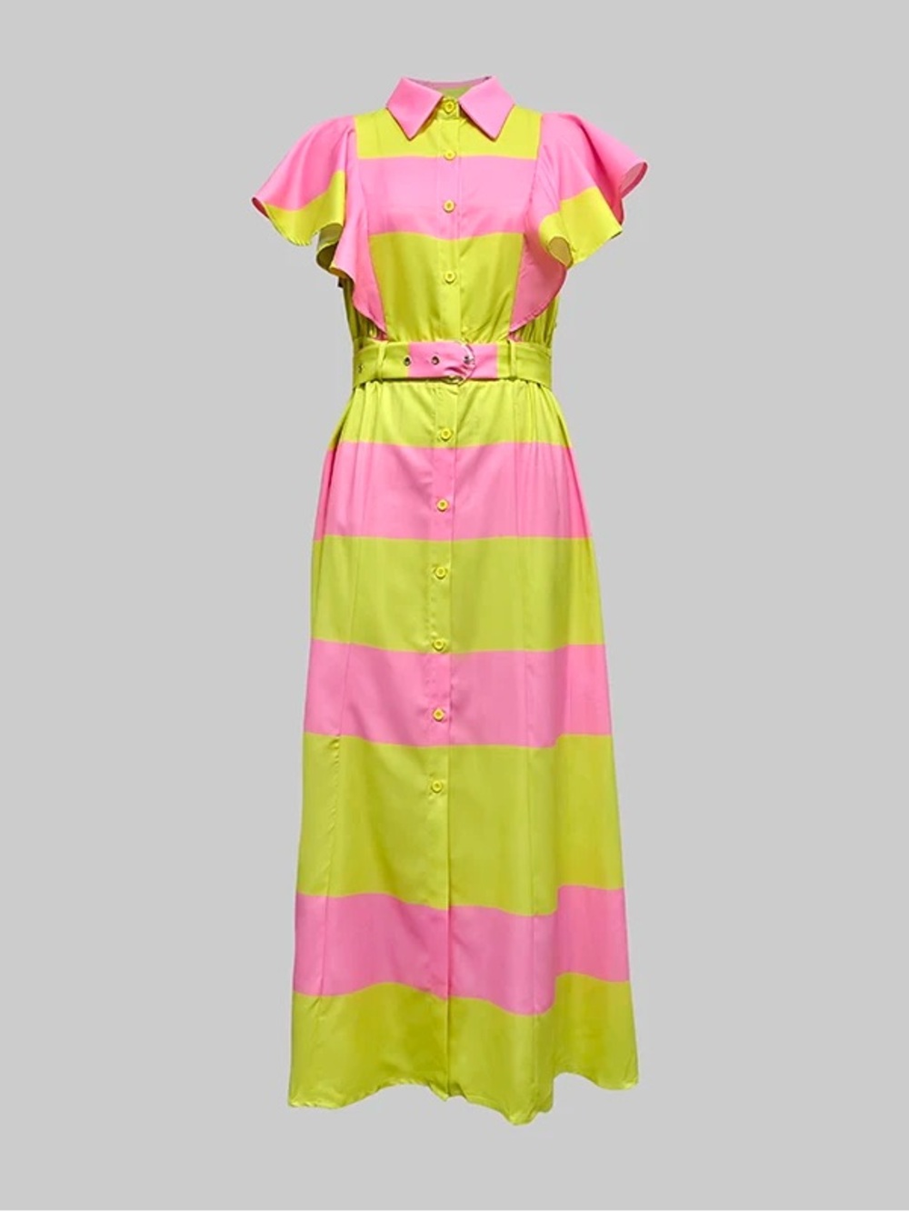 ALDEN ADAIR The Rose Dress Pink & Lime Striped Button-Front Maxi Dress $318